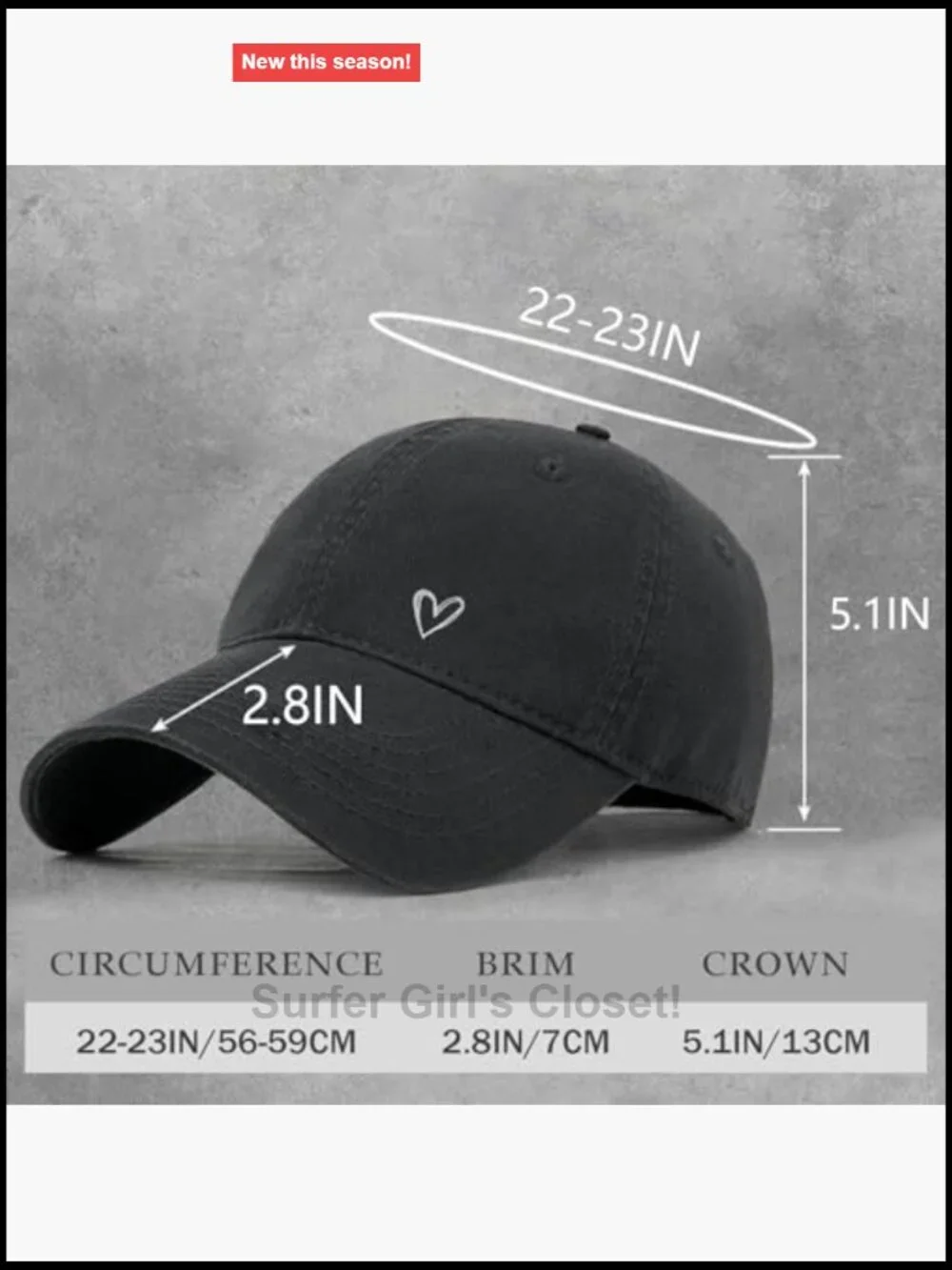 Vintage Distressed Adjustable Baseball Cap - Embroidered Heart Design Low